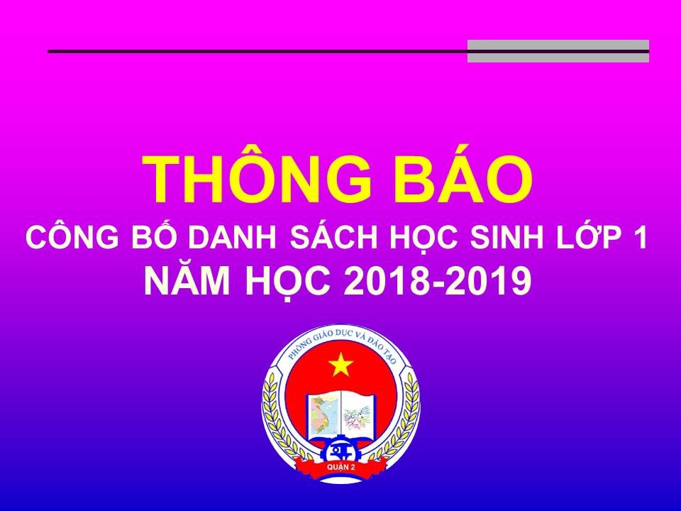 Thông báo công bố danh sách học sinh lớp 1 năm học 2018-2019
